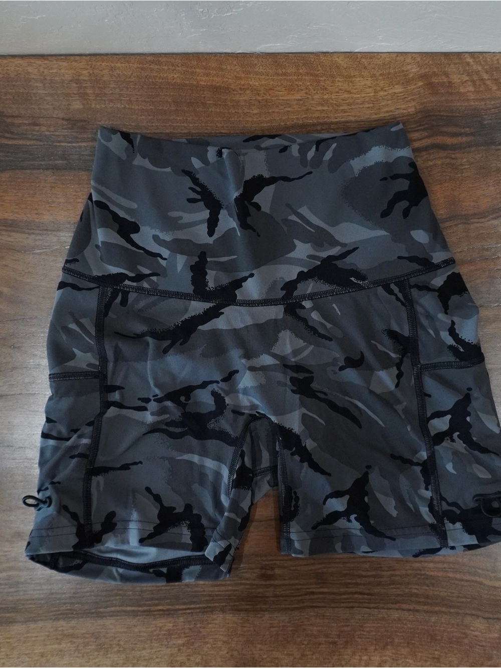 Gymshark Gray and Black Camo High-Waist Shorts